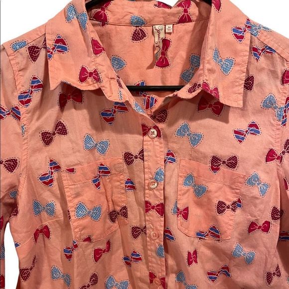 Red Camel Pink with Red White and Blue Bow Ties Cotton Button Down Shirt - Picture 2 of 6